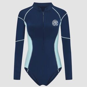 Axesea Pentashell thermal zip up swim suit long sleeve blue Sz 10